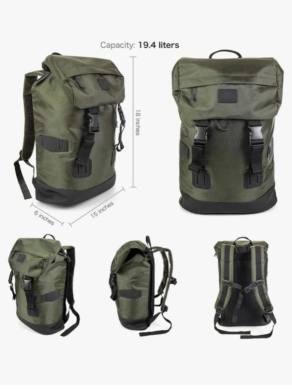 X Ray Rucksack Canvas Backpack Dark Olive Green